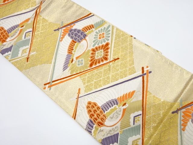 白鳳優美錦菱に鶴模様織出し袋帯